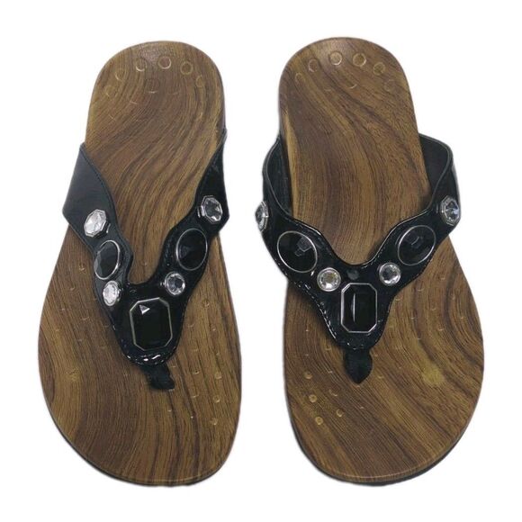 Vionic Sandals Women 8 Black Rest Eve Jeweled Arch Support Thong Flip Flop EU39 - Picture 1 of 13